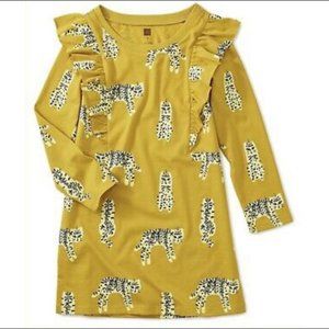 Tea Collection Girls Leopard Ruffle Dress Size 7 Yellow